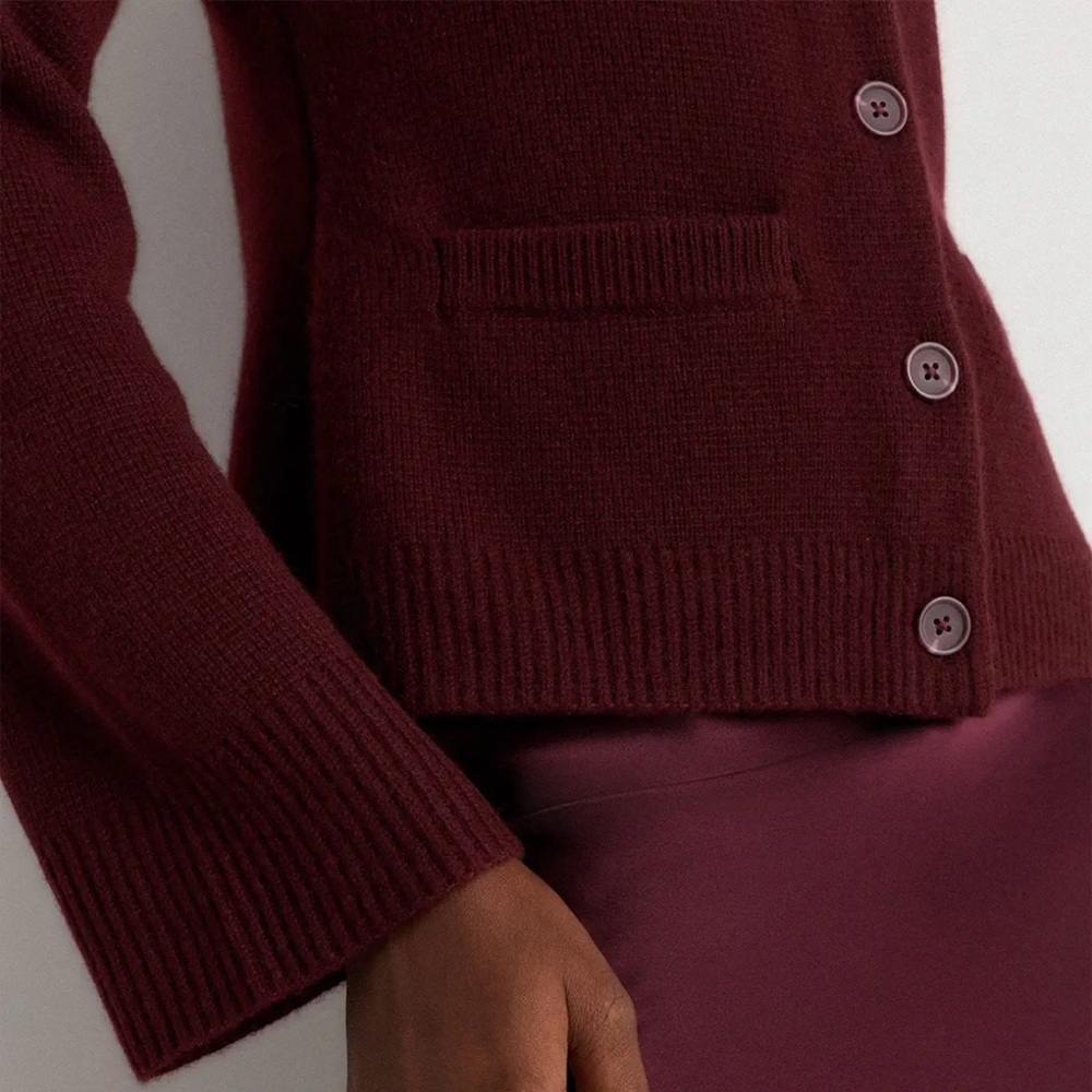 NWT! | QUINCE Mongolian Cashmere Structured Cardigan Sweater | Rich Burgundy | S - Picture 2 of 14